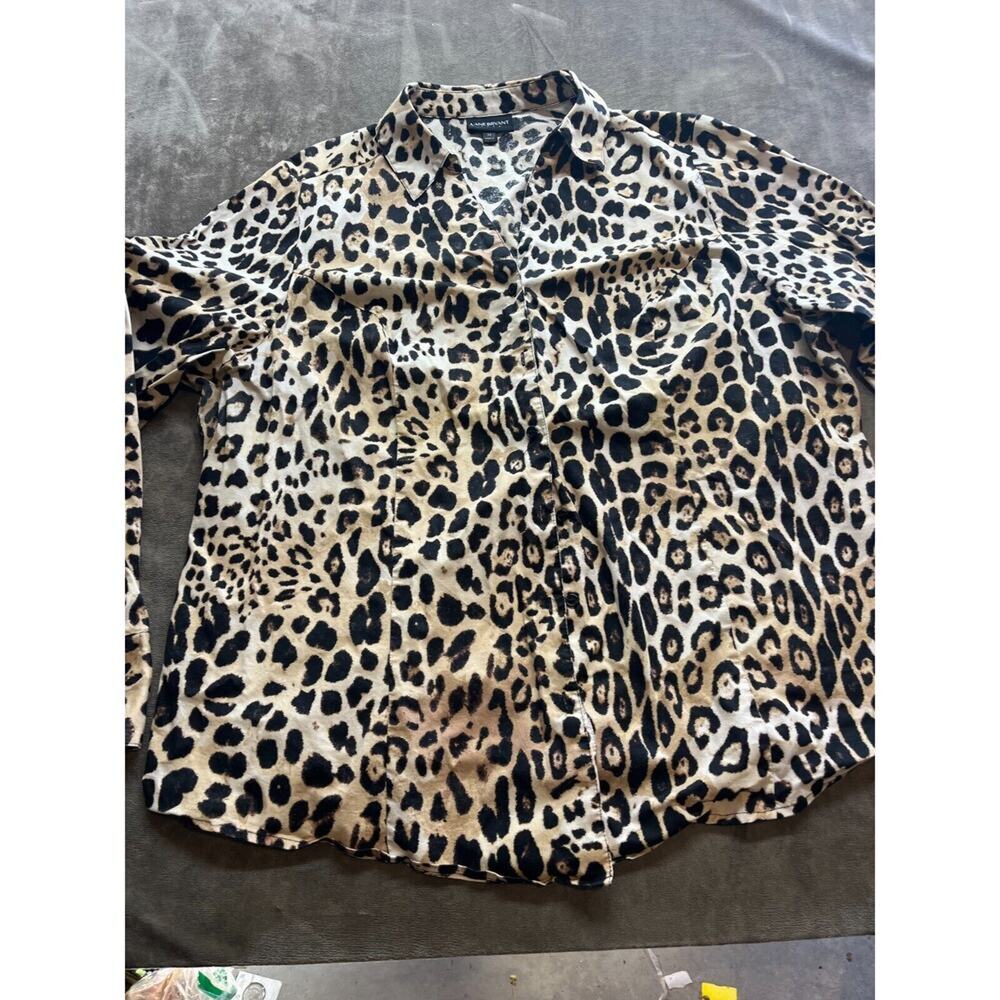 LANE BRYANT Shirt Womens Size 22 Button Up Blouse Top‎ Cheetah Print Long Sleeve
